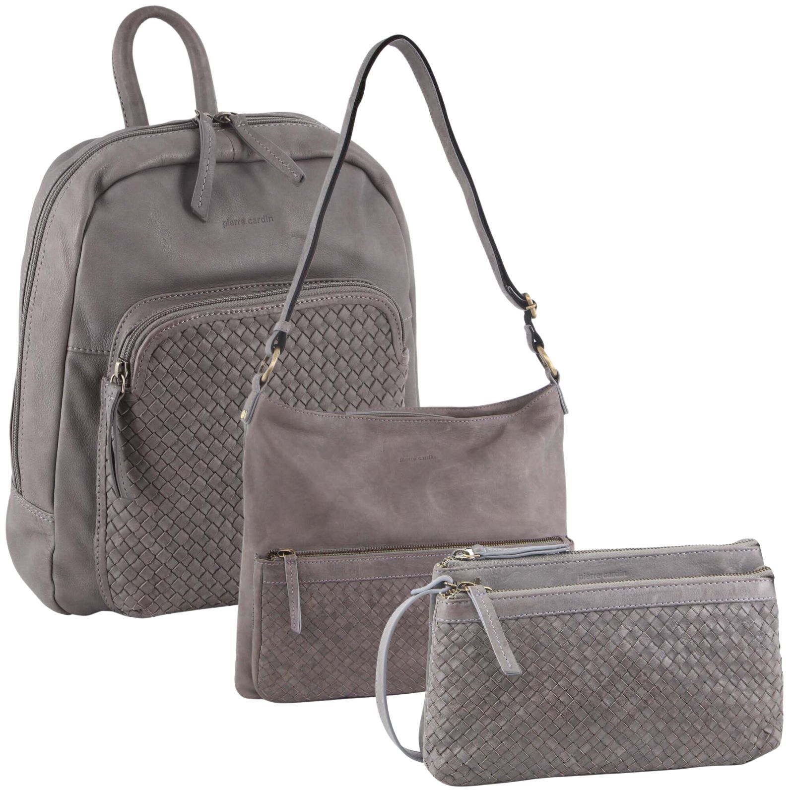 V563-PC-SBLUE-3X-174007-00 3Pc Set Pierre Cardin Womens Woven Leather Backpack + Cross-Body Bags - Sky Blue - Image 1