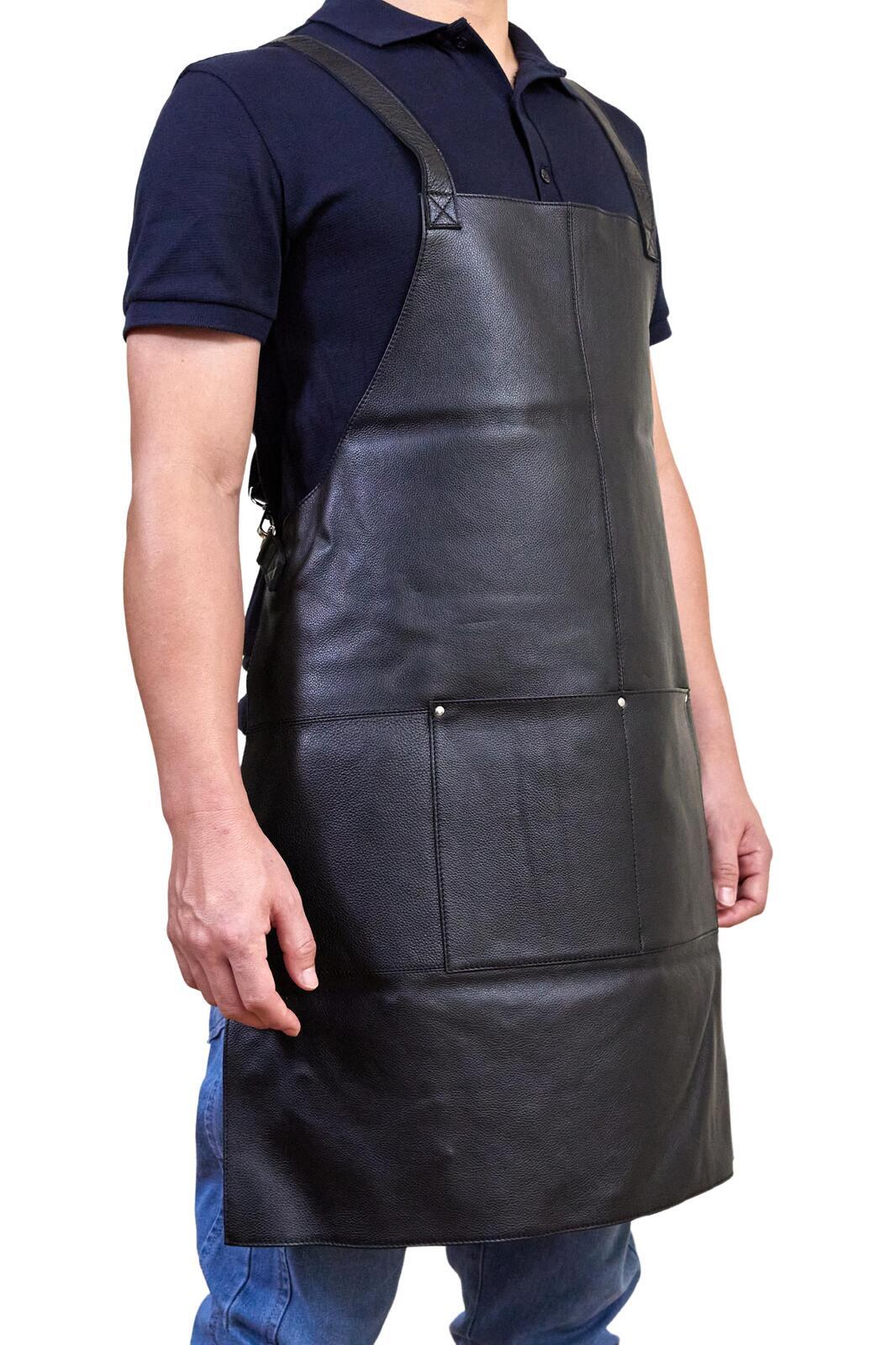 V563-PC3432-BLACK-174254-00 Pierre Cardin Professional Leather Apron Butcher Woodwork Hairdressing Barber Chef - Black - Image 1