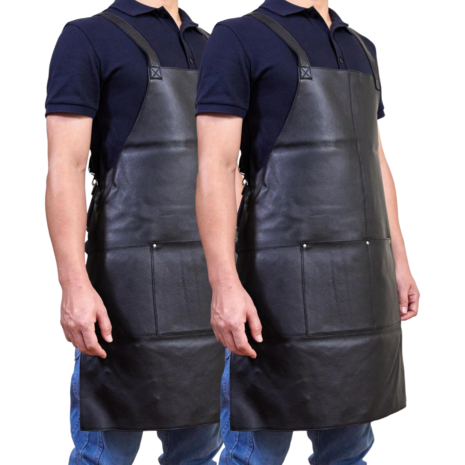 V563-PC3432-BLACK_2X-174400-00 2x Pierre Cardin Professional Leather Apron Butcher Woodwork Barber Chef - Black - Image 1