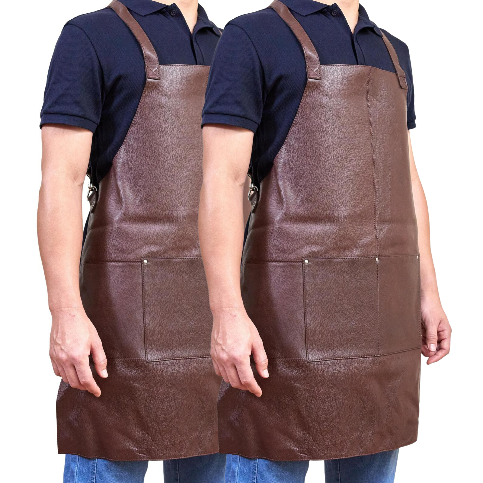 V563-PC3432-BROWN_2X-174402-00 2x Pierre Cardin Professional Leather Apron Butcher Woodwork Barber Chef - Brown - Image 1