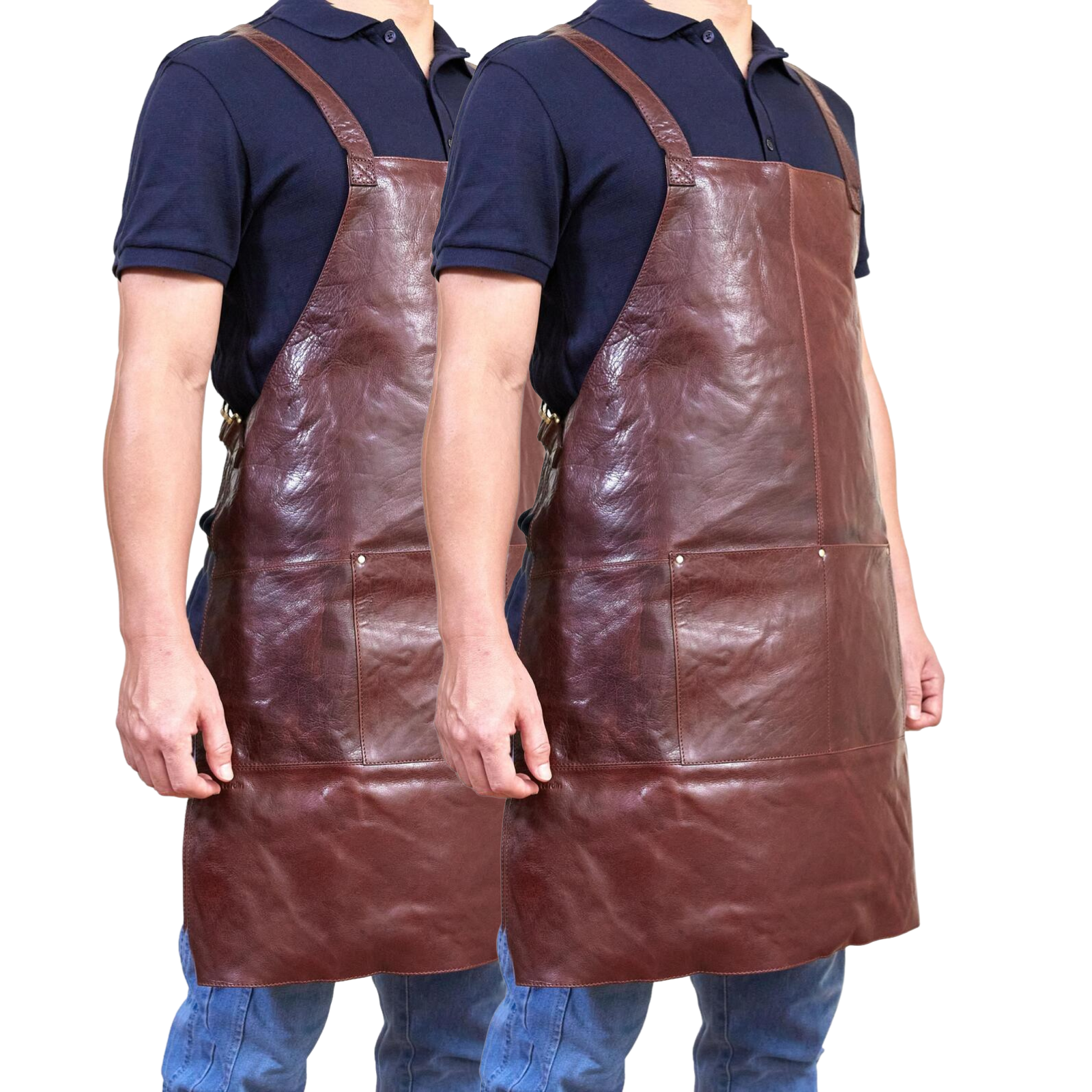 V563-PC3433-CHESTNUT_2X-174404-00 2x Pierre Cardin Professional Leather Apron Butcher Woodwork Barber - Chestnut - Image 1