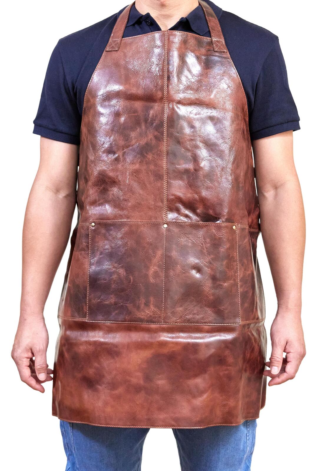 V563-PC3433-COGNAC-174250-00 Pierre Cardin Professional Leather Apron Butcher Woodwork Hairdressing Barber Chef - Cognac - Image 1