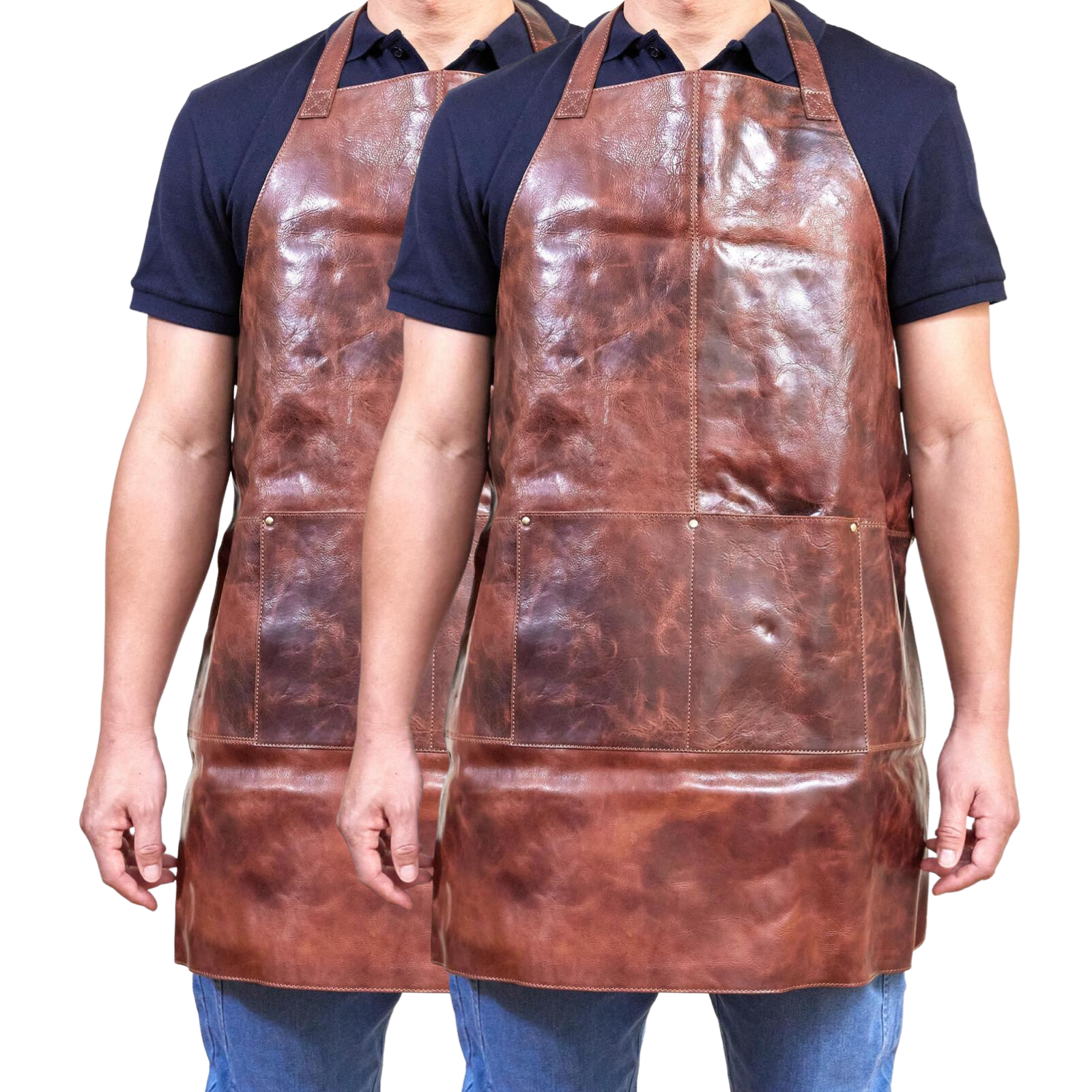 V563-PC3433-COGNAC_2X-174406-00 2x Pierre Cardin Professional Leather Apron Butcher Woodwork Barber - Cognac - Image 1
