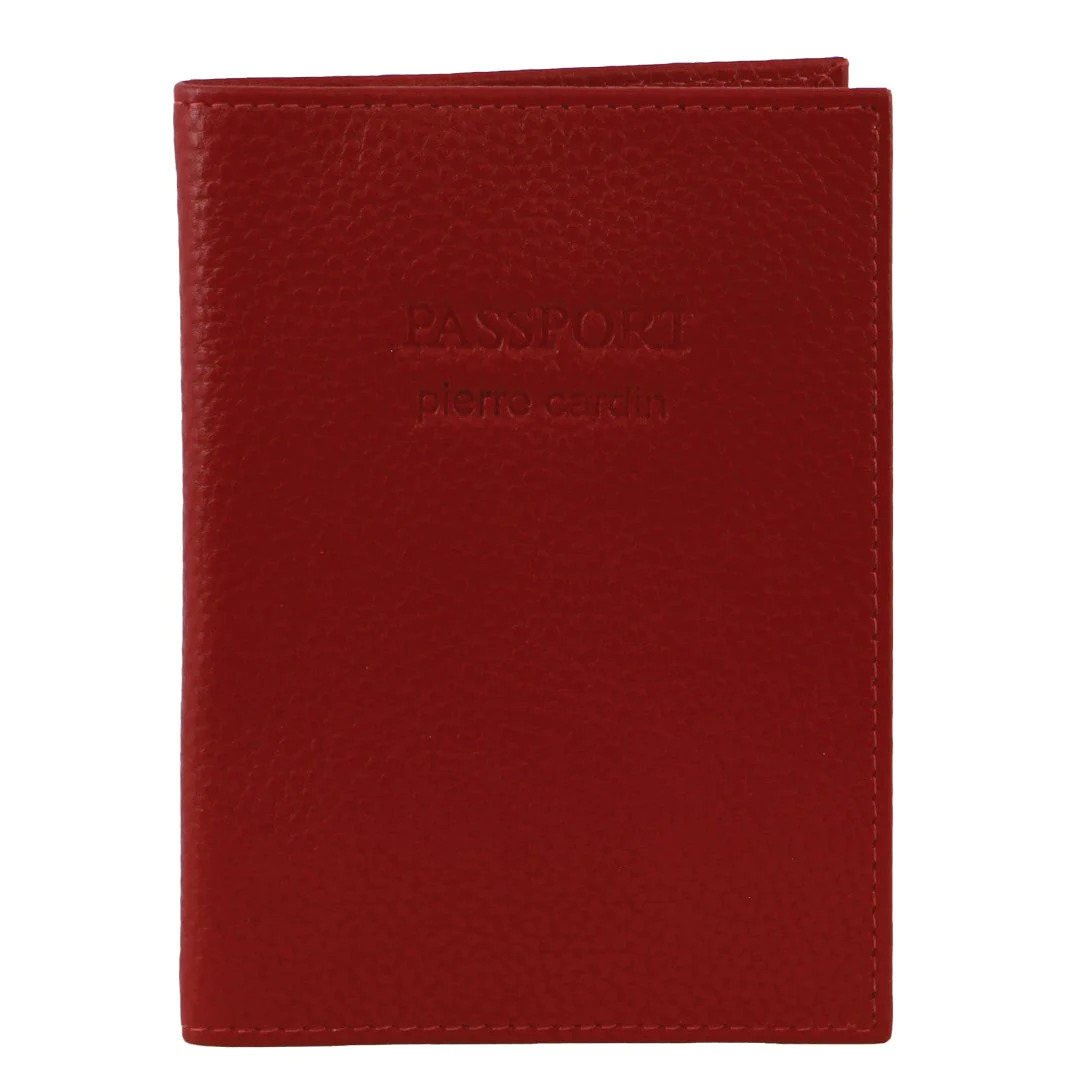V563-PC3909-RED-174517-00 Pierre Cardin Slim Leather Passport Wallet Holder RFID Case Cover - Red - Image 1