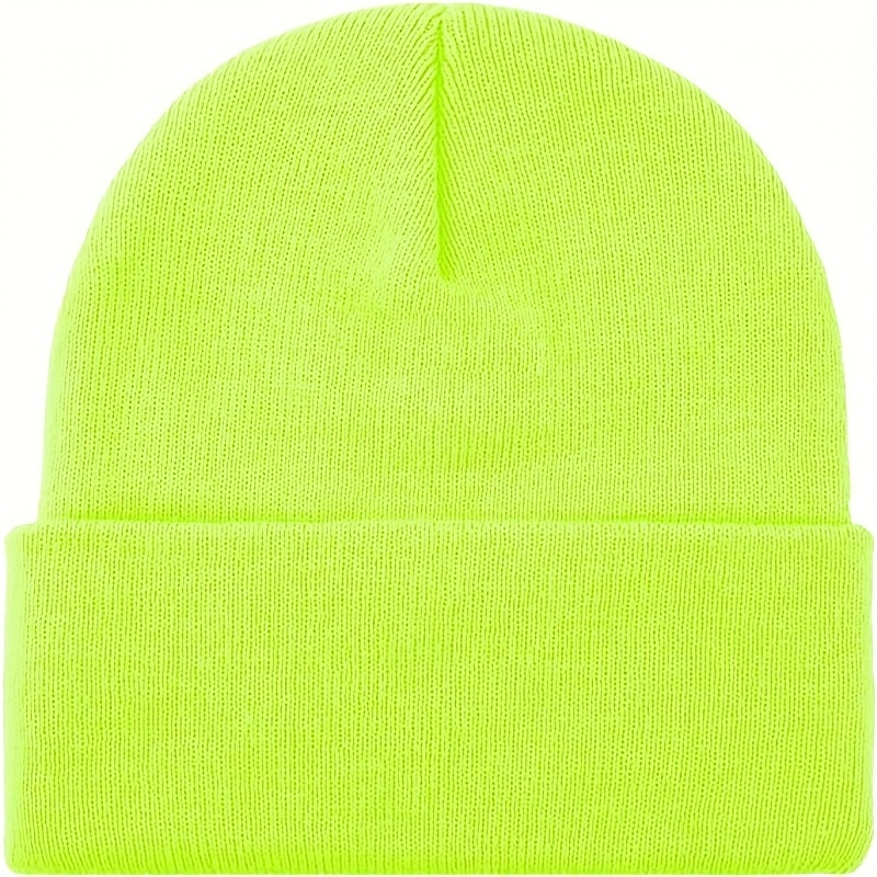 V563-PLAINBEANIE-FLUROYLW-185516-00 PLAIN BEANIE Unisex Mens Womens Winter Warm Hat Ski Cap Knit One Size - Fluro Yellow - Image 1