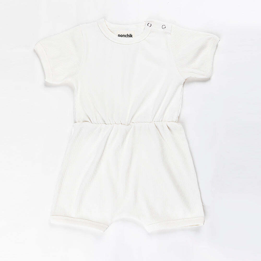 V563-RIBROMPER-DAISY-12_18-202503051910-00 Ponchik Babies + Kids - Ribbed Cotton Romper - Daisy - 12-18 months - Image 1