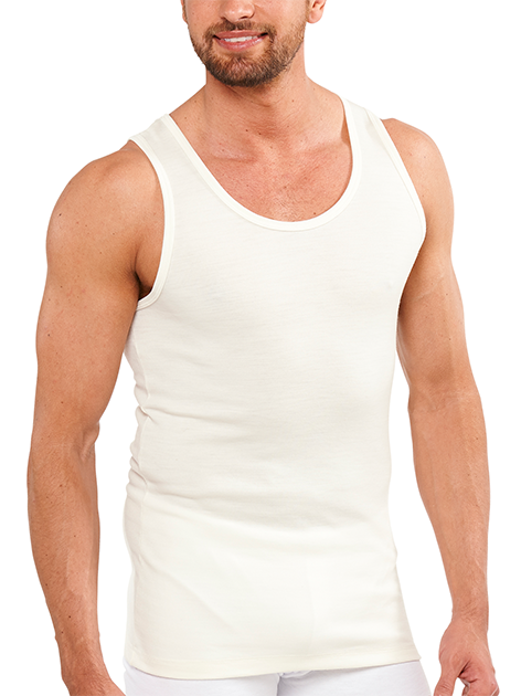 V563-SI-046-NAT-S-202503030905-00 Mens THERMAL Merino Wool Blend Singlet Top Sleeveless Warm Underwear - Natural - Small - Image 1