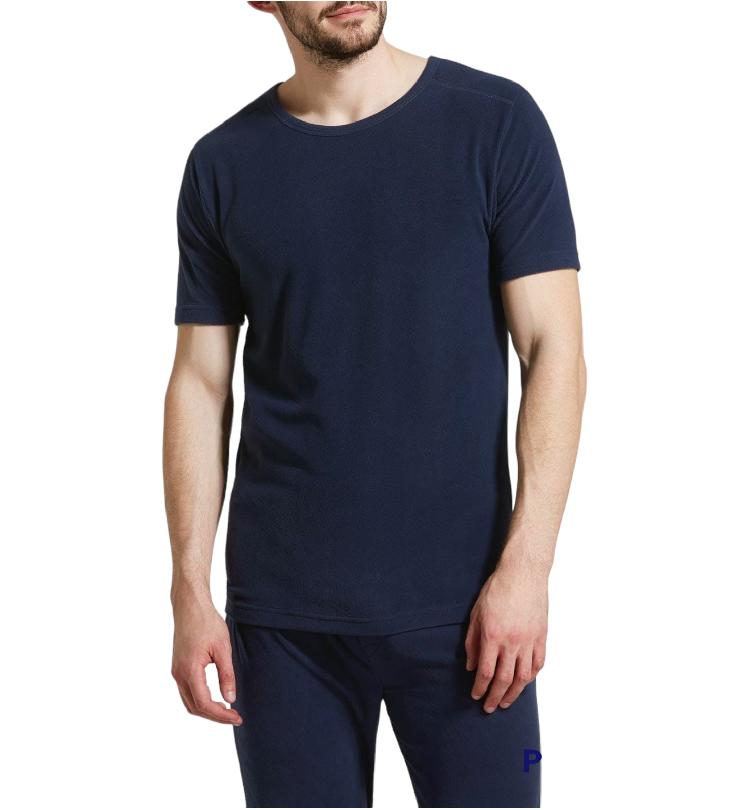 V563-SINIYFLEECE-NVY-95-202503051750-00 Mens Thermal Short Sleeve Top Microfleece Baselayer Underwear T Shirt - Navy - M - Image 1