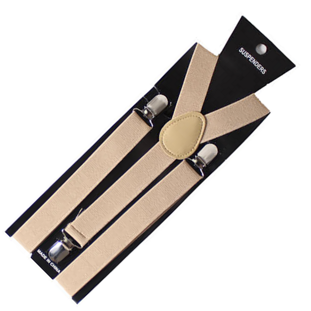 V563-SLIMSUSPENDERS-BEI-184742-00 Mens Suspenders Braces Adjustable Strong Clip On Elastic Formal Wedding Slim - Beige - Image 1
