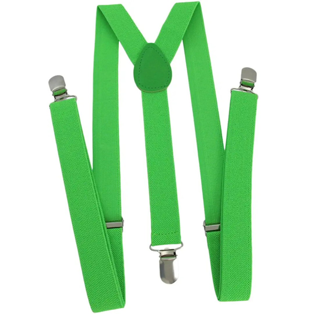 V563-SLIMSUSPENDERS-GRN-184799-00 Mens Suspenders Braces Adjustable Strong Clip On Elastic Formal Wedding Slim - Green - Image 1