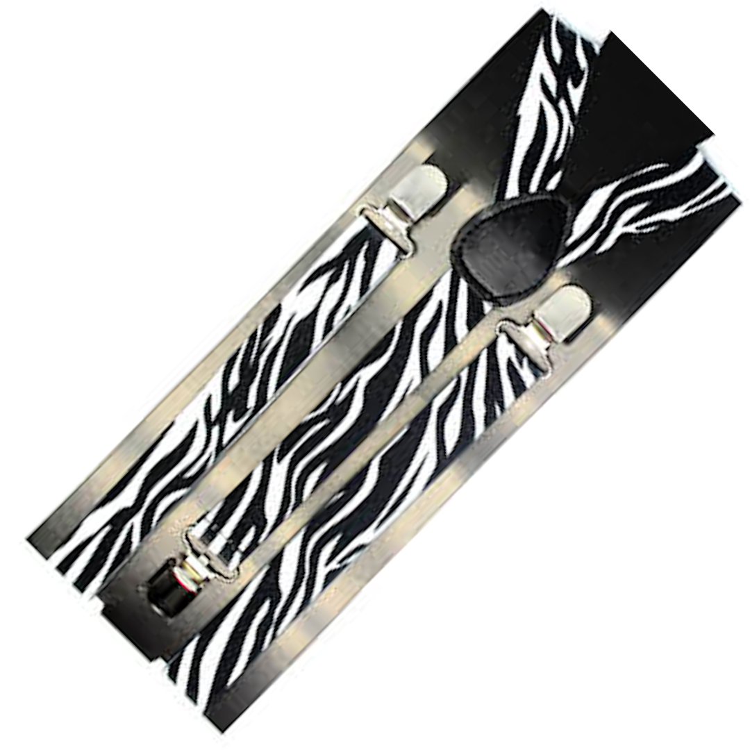 V563-SLIMSUSPENDERS-ZEB-184942-00 Mens Suspenders Braces Adjustable Strong Clip On Elastic Formal Wedding Slim - Zebra - Image 1