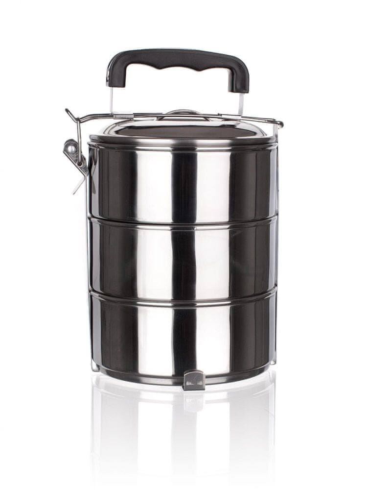 V563-SS-3TIERCONTAINER-161230-00 Stackable 3-Tier Stainless Steel Lunch Bento Box Tiffin Storage Pot - 23cm x 15cm - Image 1