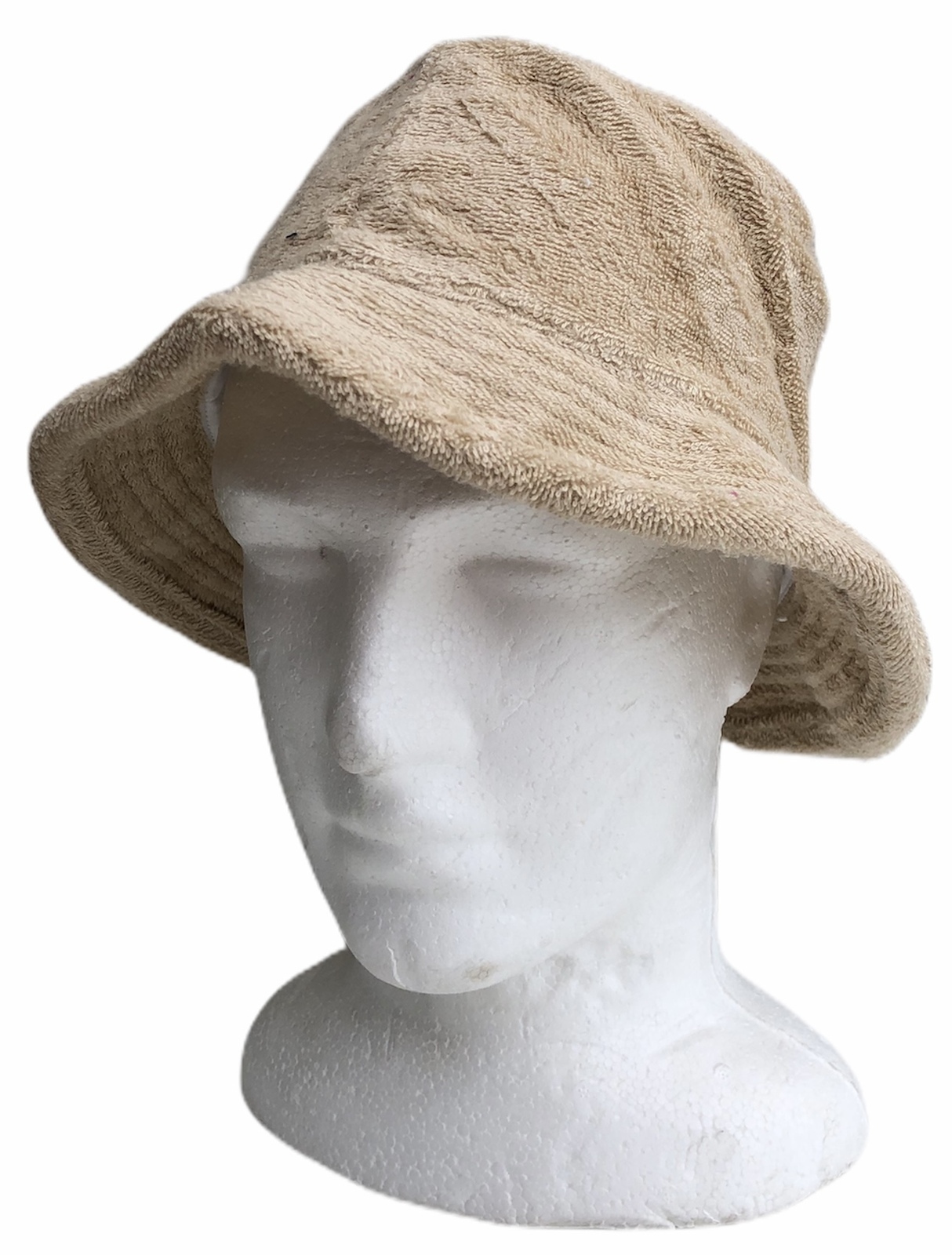 V563-STINGYTWLING-BEIGE-L_XL-202503051710-00 Stingy Brim Terry Towelling Bucket Hat Daggy Fishing Camping Lad Cap 100% COTTON - Beige - L/XL - Image 1