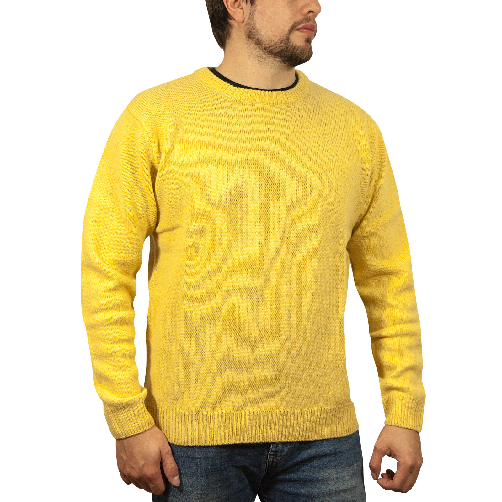 V563-SW-CN-CORN14-M-202505121306-00 100% SHETLAND RAGG WOOL CREW Round Neck Knit JUMPER Pullover Mens Sweater Knitted - Corn (14) - M - Image 1