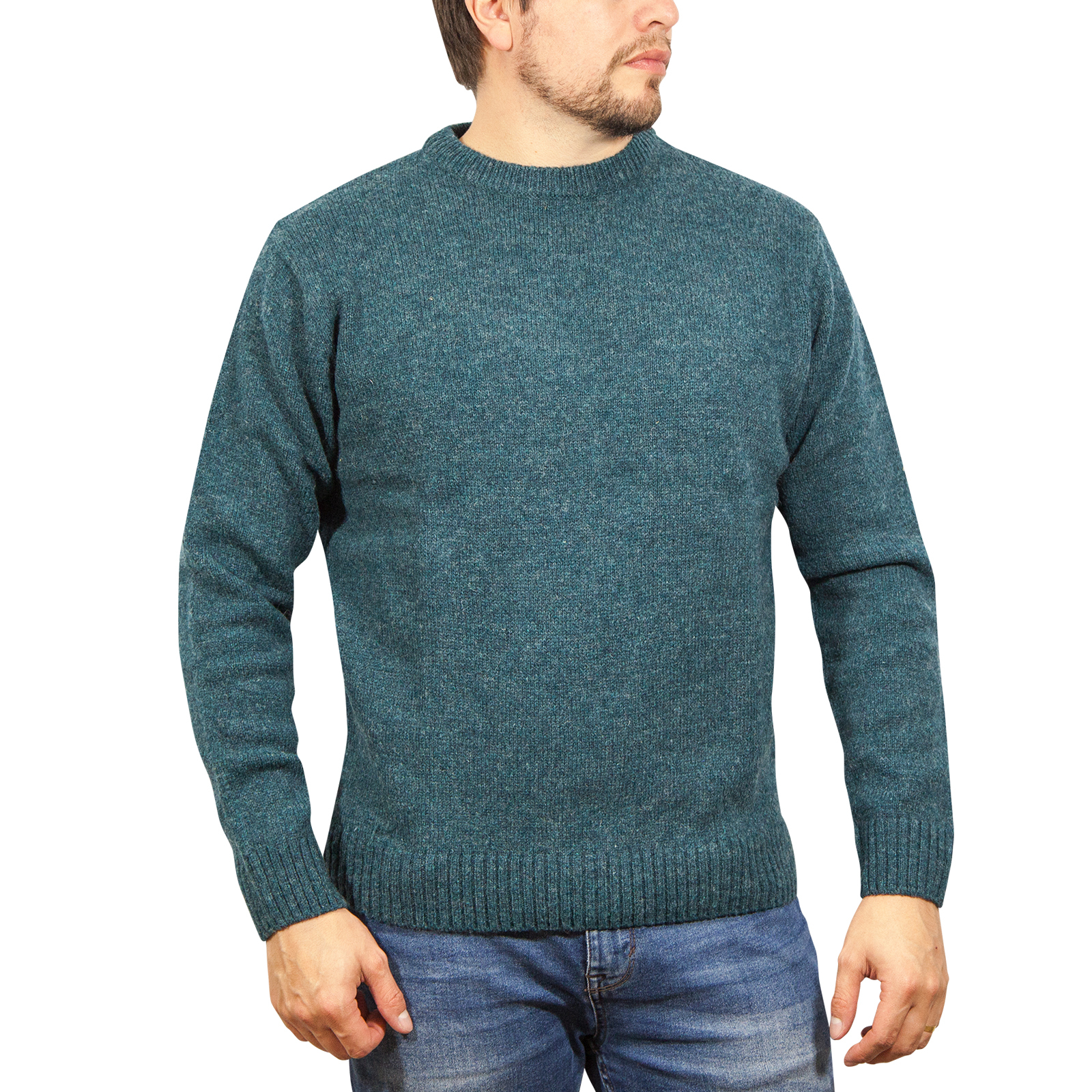V563-SW-CN-SHD-32-XXL-202505191825-00 100% SHETLAND RAGG WOOL CREW Round Neck Knit JUMPER Pullover Mens Sweater Knitted - Sherwood - XXL - Image 1
