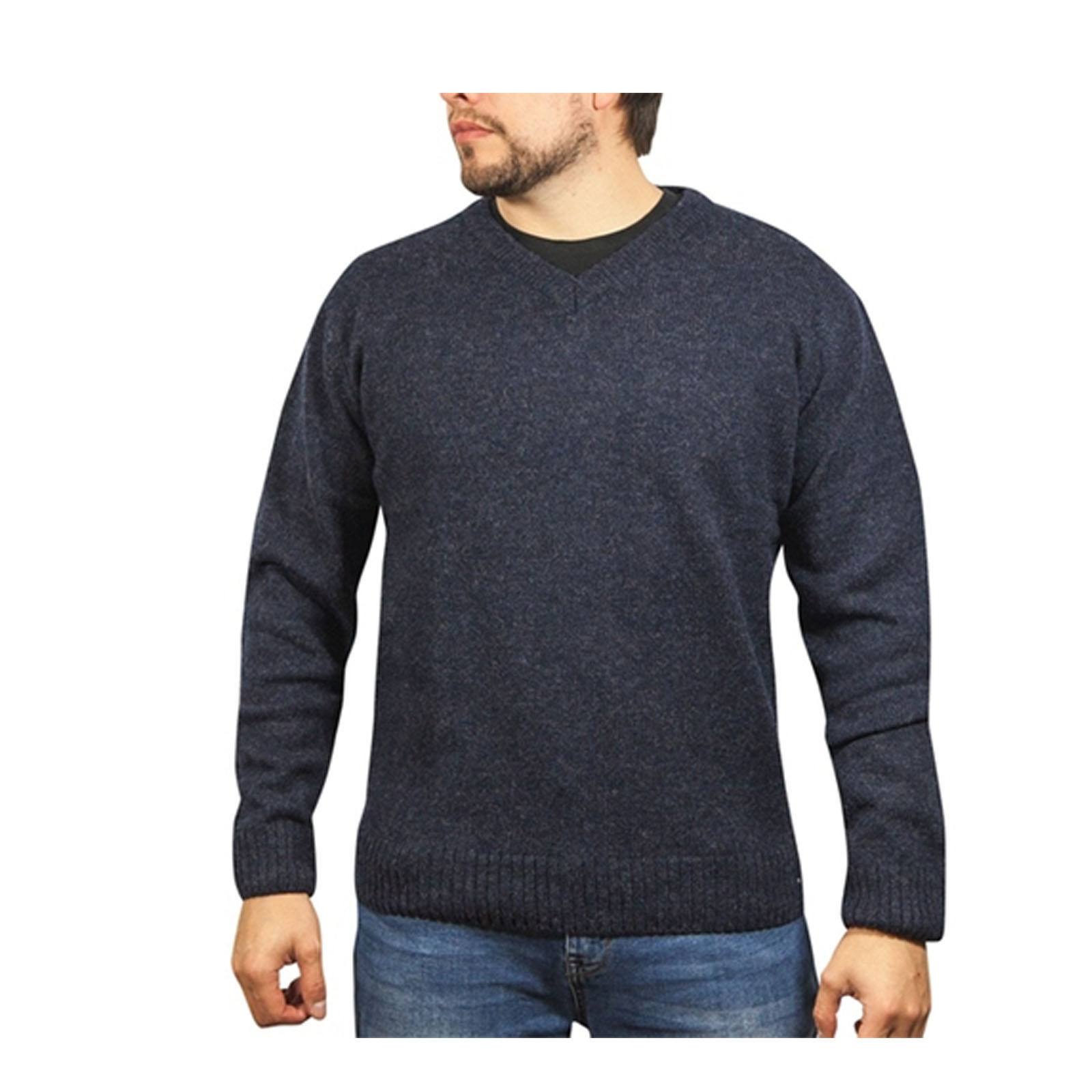 V563-SW-VN-NAVY45-3XL-202507251220-00 100% Shetland Ragg Wool V Neck Knit Jumper Pullover Mens Sweater Knitted - Navy - 3XL - Image 1