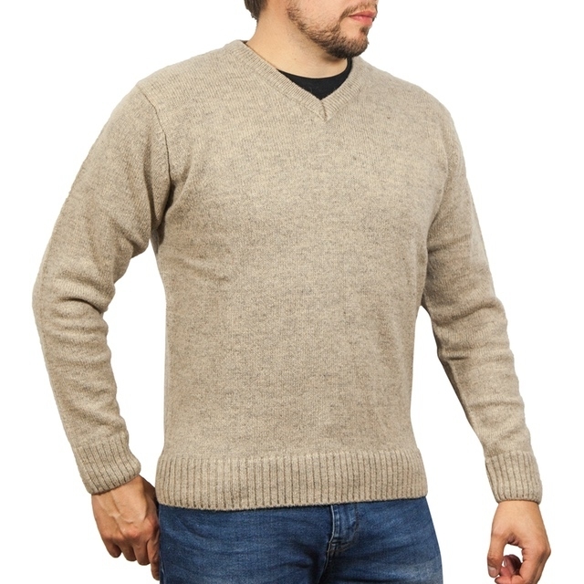 V563-SW-VN-OATMRL03-6XL-202507251225-00 100% Shetland Ragg Wool V Neck Knit Jumper Pullover Mens Sweater Knitted - Oat Marle - 6XL - Image 1