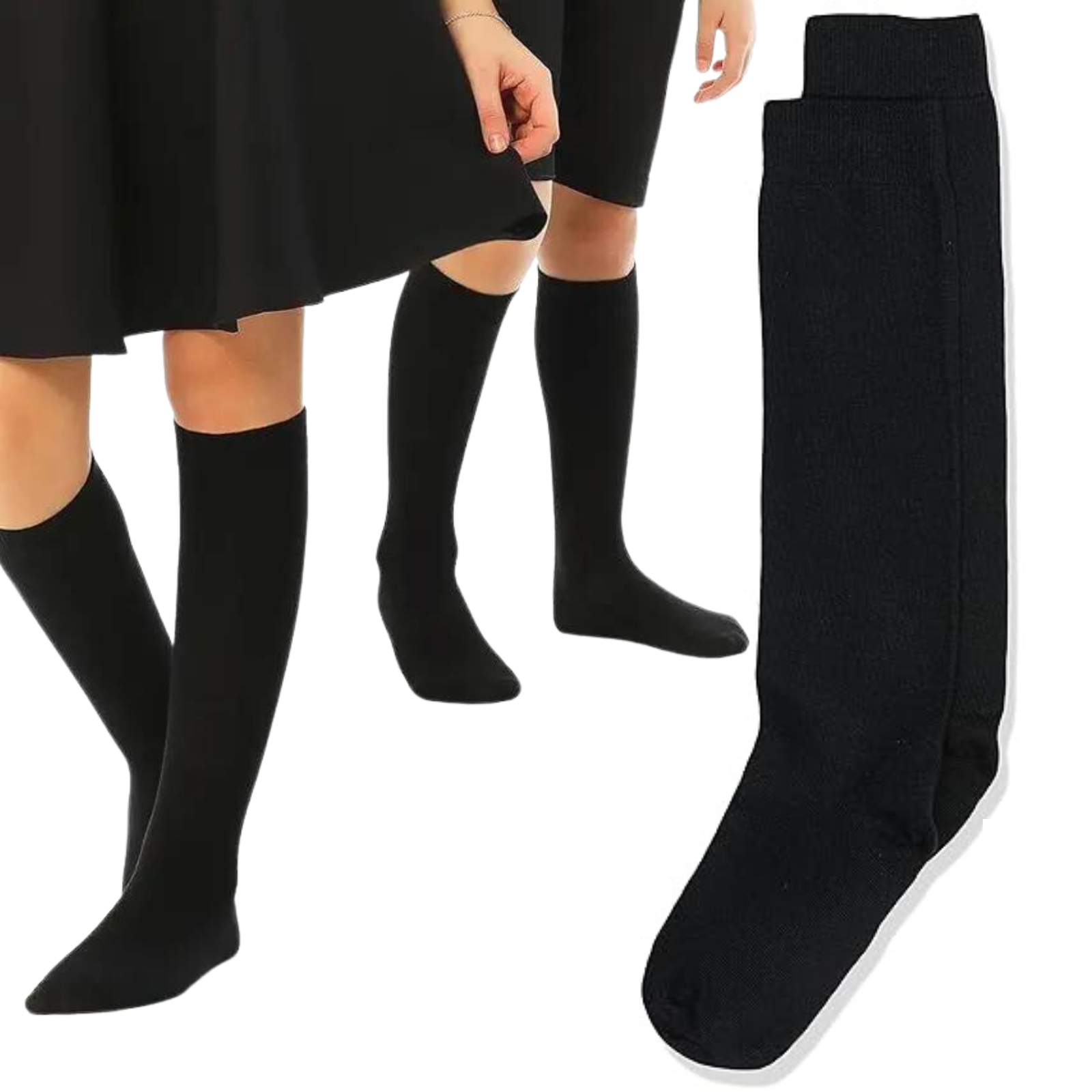 V563-TAG4SCHOOL-BLACK-6-11-202503051735-00 1x Pair School Uniform Knee High Socks Cotton Rich Girls Boys Kids - Black - 6-11 (12+ Years Old) - Image 1