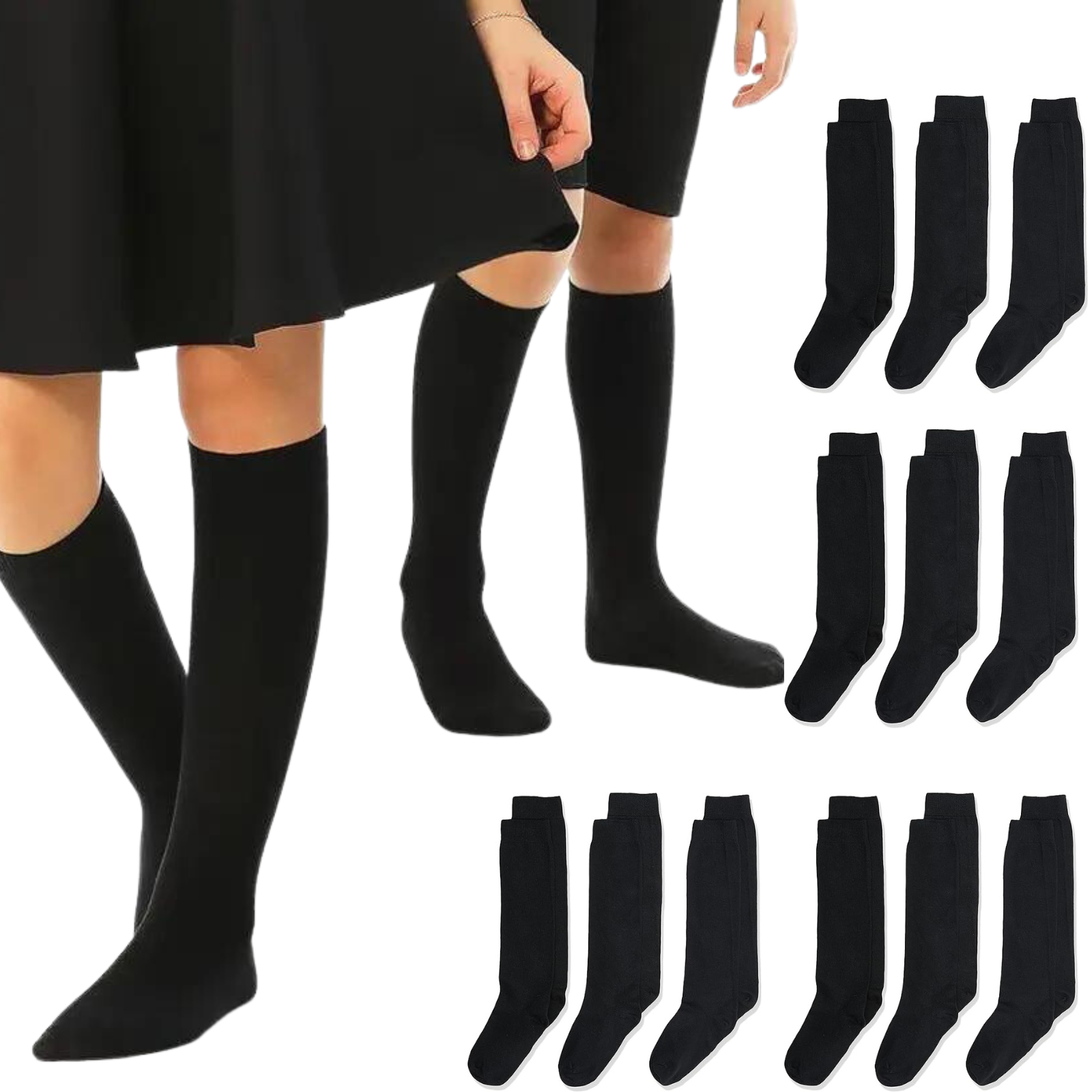 V563-TAG4SCHOOL_12PCS-BLACK-2-202503051810-00 12x Pairs School Uniform Knee High Socks Cotton Rich Girls Boys Kids Bulk - Black - 2-8 (10-12 Years Old) - Image 1