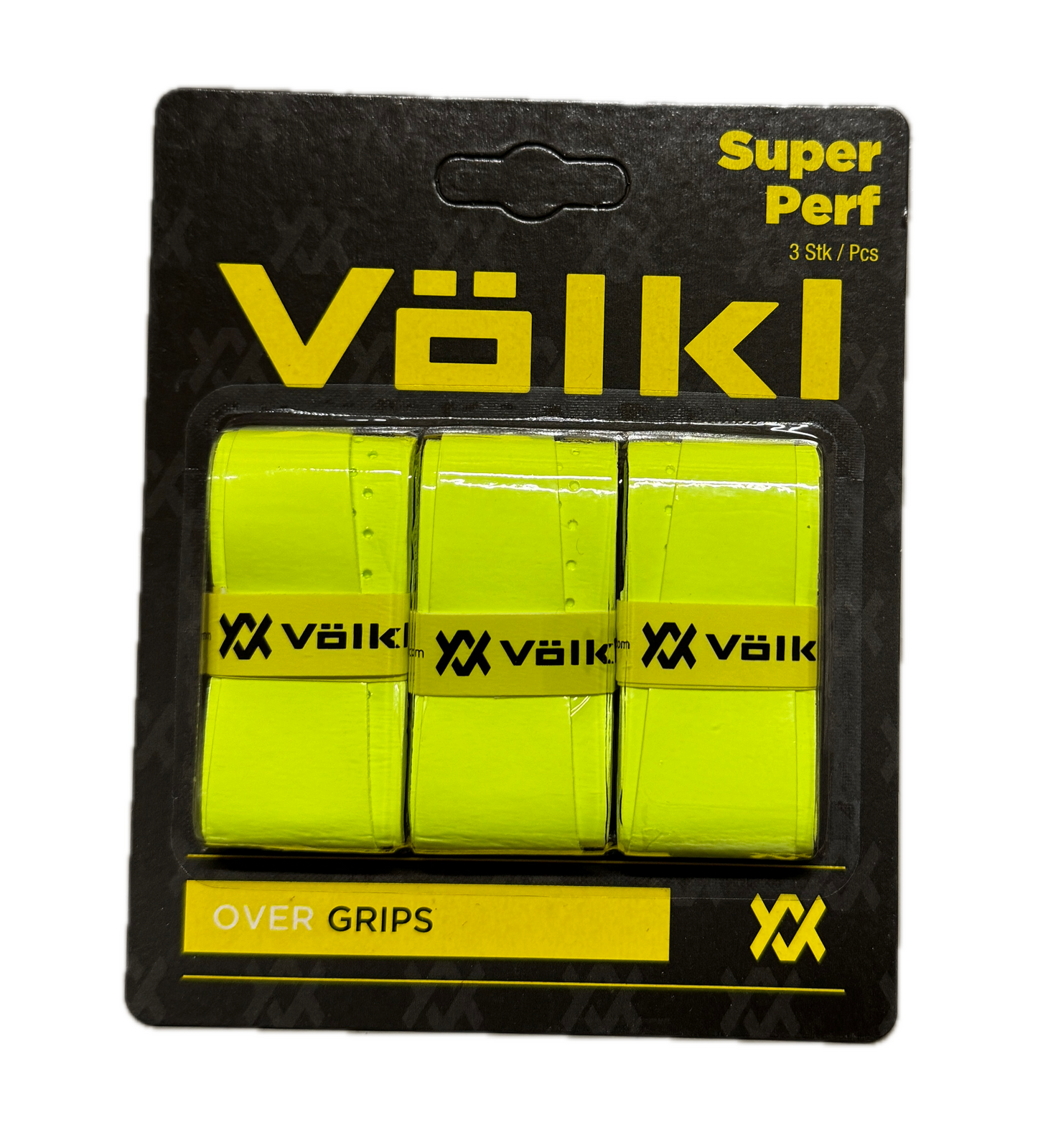 V563-TAVSPNY3-150287-00 Volkl Super Perf Over Grip Neon Yellow Overgrip Tennis Squash Badminton - 3 Pack - Image 1