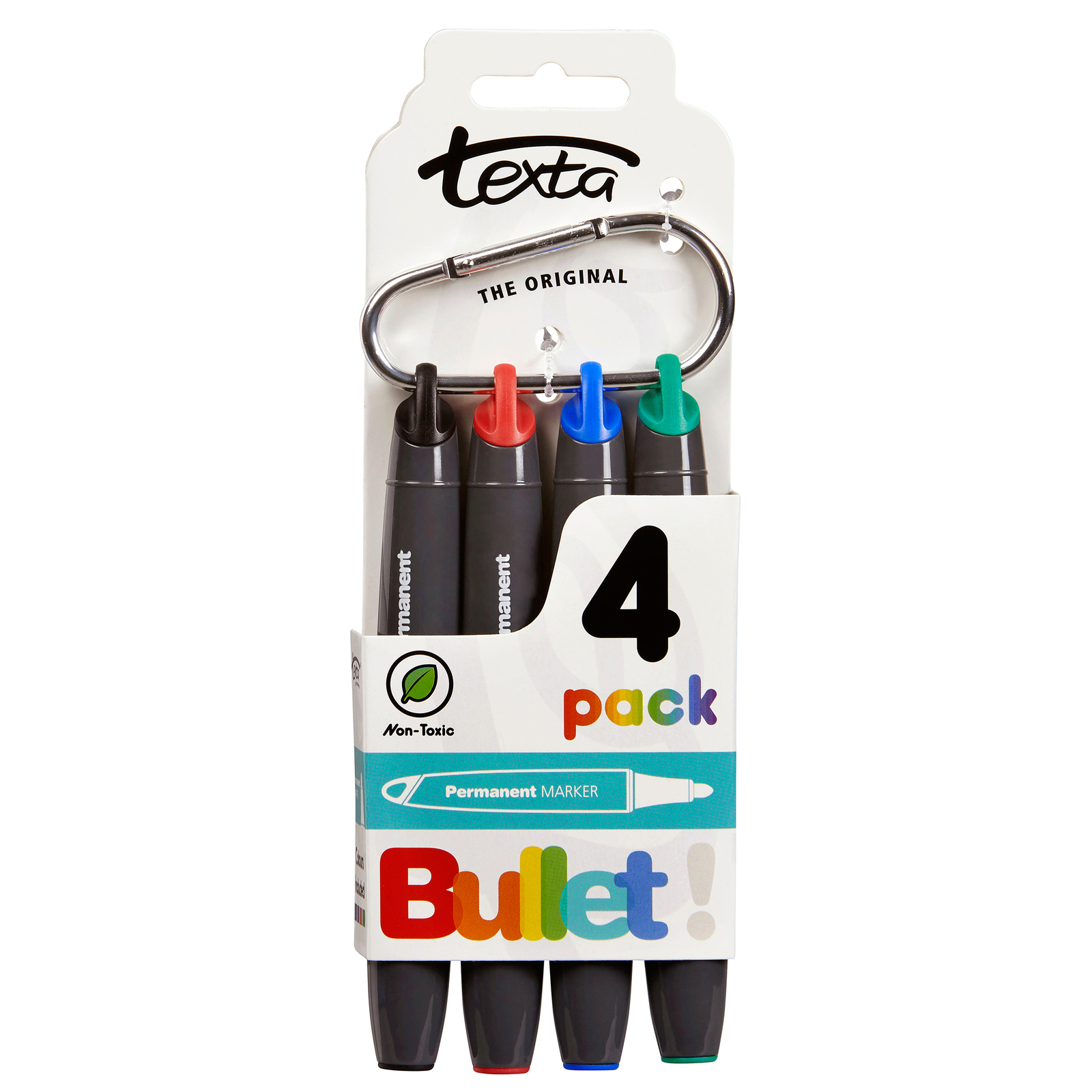 V563-TEXTA-BULLET-202503051446-00 1 x 4pk Texta Permanent Markers 1mm Bullet Nib - Assorted Colours - Image 1