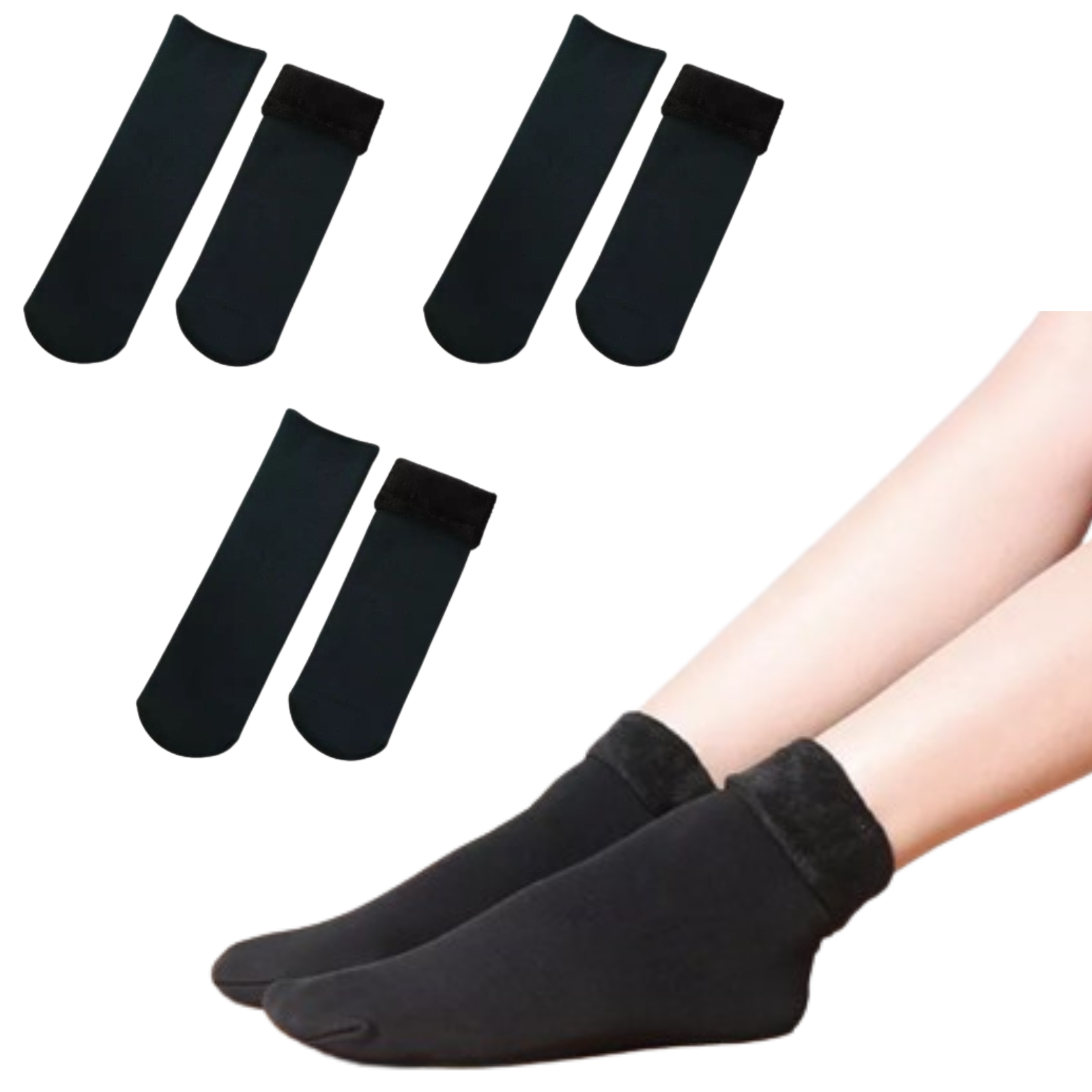 V563-W8253-BLACK-3PAIRS-202503051411-00 3 Pairs Large Thick Fur THERMAL HEATED SOCKS Warm Winter Work Ski Reversible - Image 1