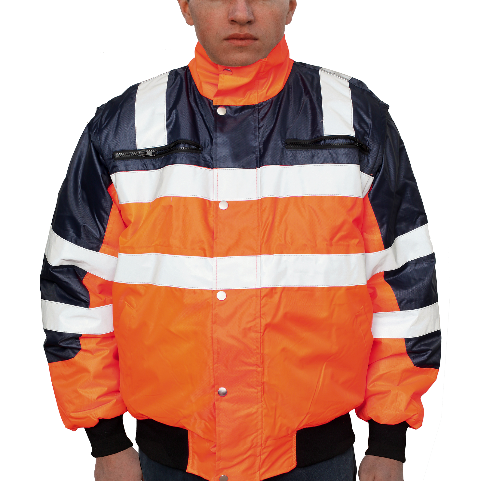 V563-WB-HIVISJKT-ORG-S-202503051840-00 3-in-1 Hi Vis Quilted Safety Bomber Jacket Waterproof Reflective Workwear - Orange/Navy - S - Image 1