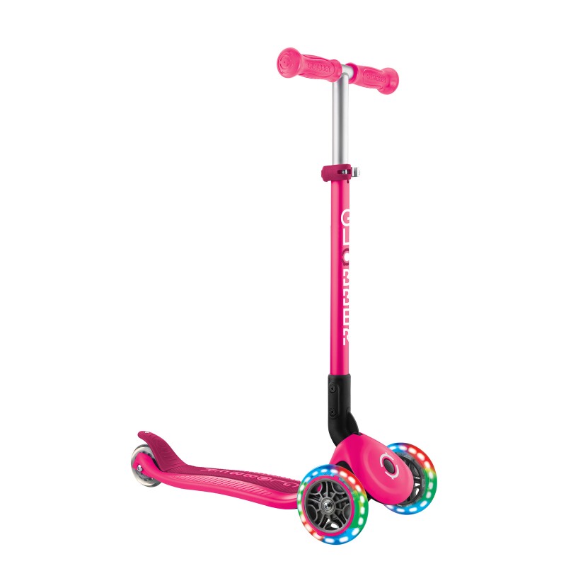 V572-432-110-3-202503280136-00 Globber PRIMO Foldable Lights Scooter - Fuchsia/Dark Pink - Image 1