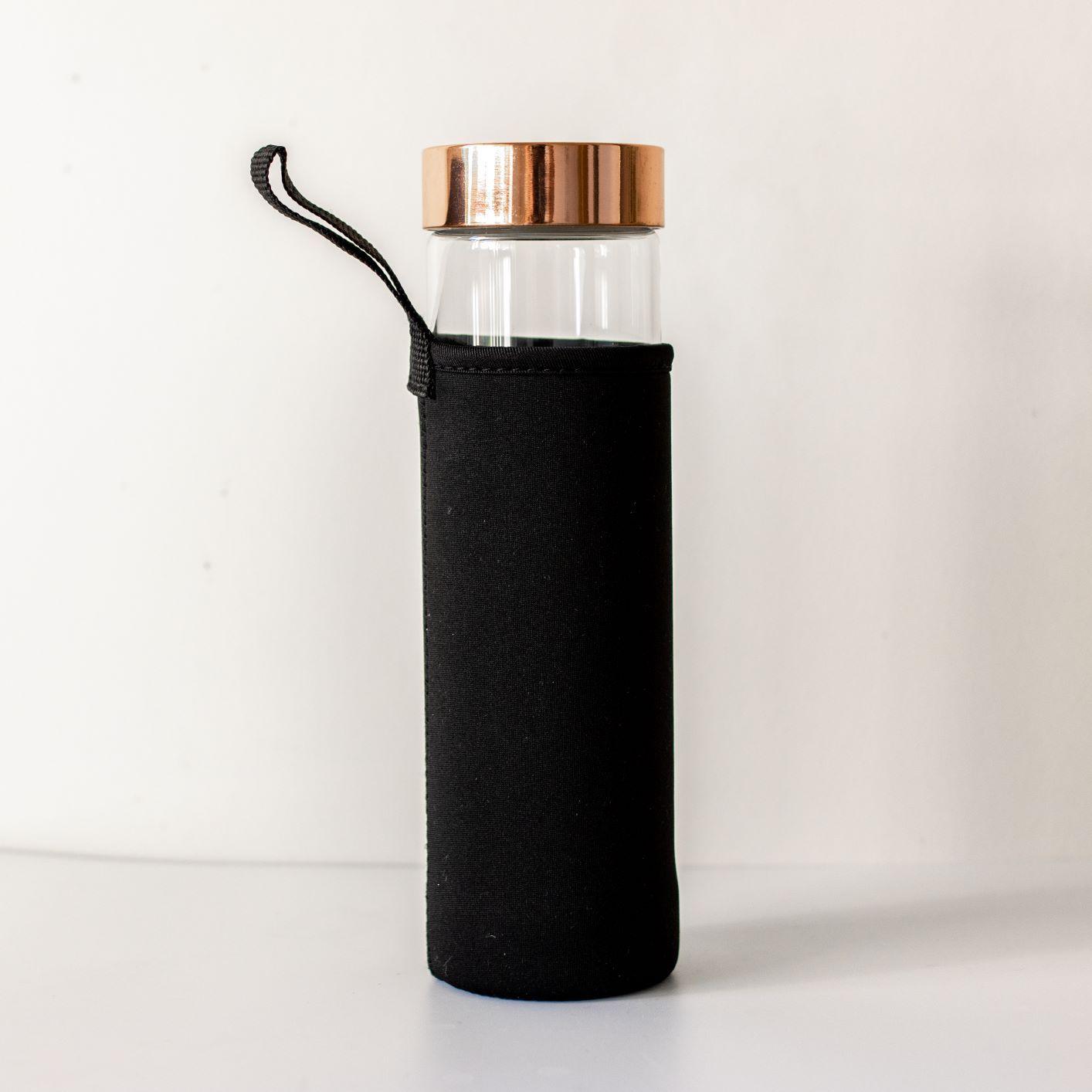 V573-CWBGBGA-140181-00 Rose Gold Crystal Bottle with Gemstone Base and Tea Infuser - Image 1