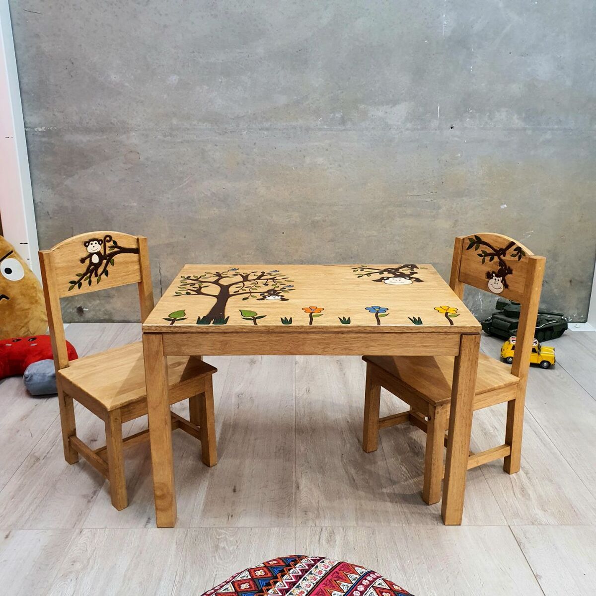 V574-PLANET-DH4020-01-70-131536-00 Monkey Land Kids Wooden Table and Chairs Set - Image 1
