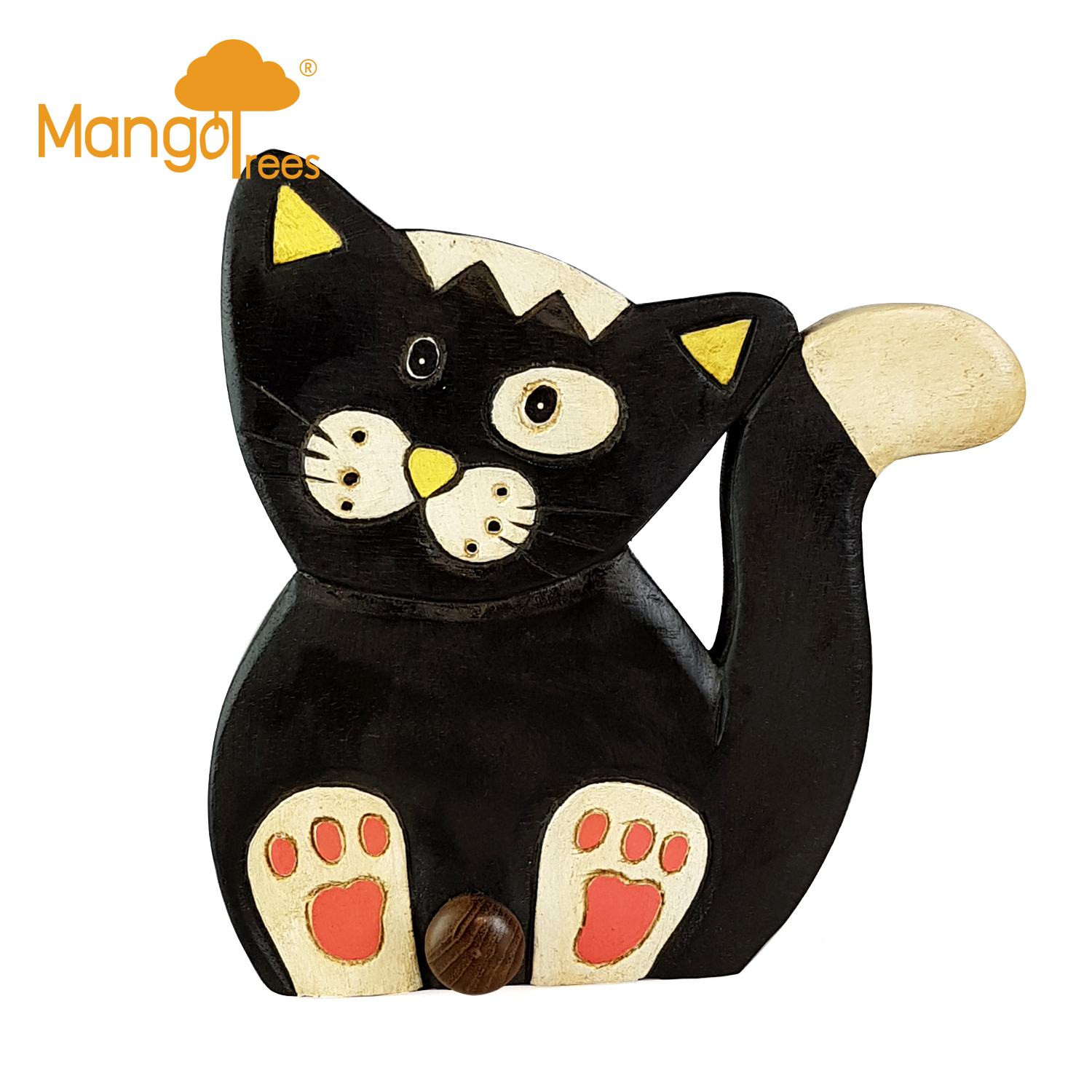 V574-PLANETHOOK-CAT-131551-00 Wooden Wall Hooks Cat - Image 1