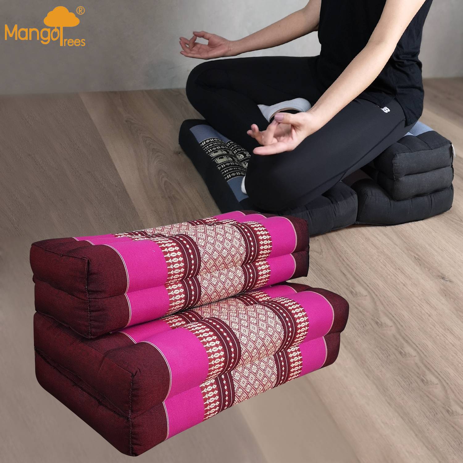 V574-TTP3SEATPINK-131682-00 3-Fold Zafu Meditation Cushion Set Pink - Image 1