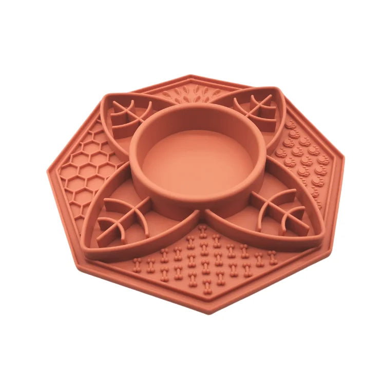 V600-PB-LM-M-186222-00 Flower Mandala Slow Feeder Lick Mat Bowl - Terracotta - Image 1