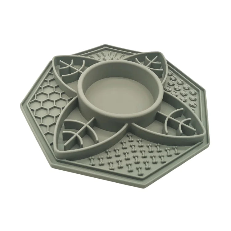 V600-PB-LM-M-S-186223-00 Flower Mandala Slow Feeder Lick Mat Bowl - Sage - Image 1