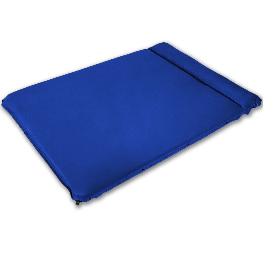 V610-SELMAS8004-BLU-218933-00 Double Self inflating Suede Mattress Mat Sleeping Pad Air Bed Camping Hiking - blue - Image 1