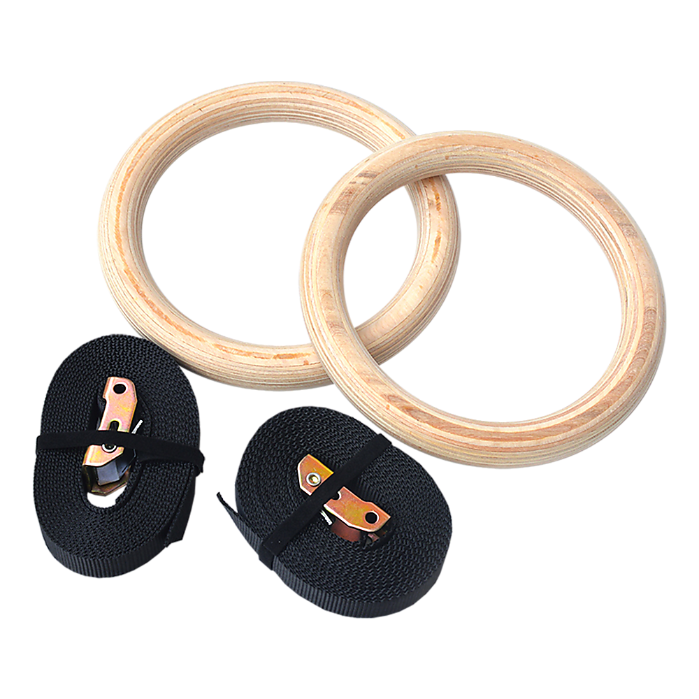 V63-822581-14244-00 Wooden Gymnastic Rings Olympic Gym Strength Training - Image 1