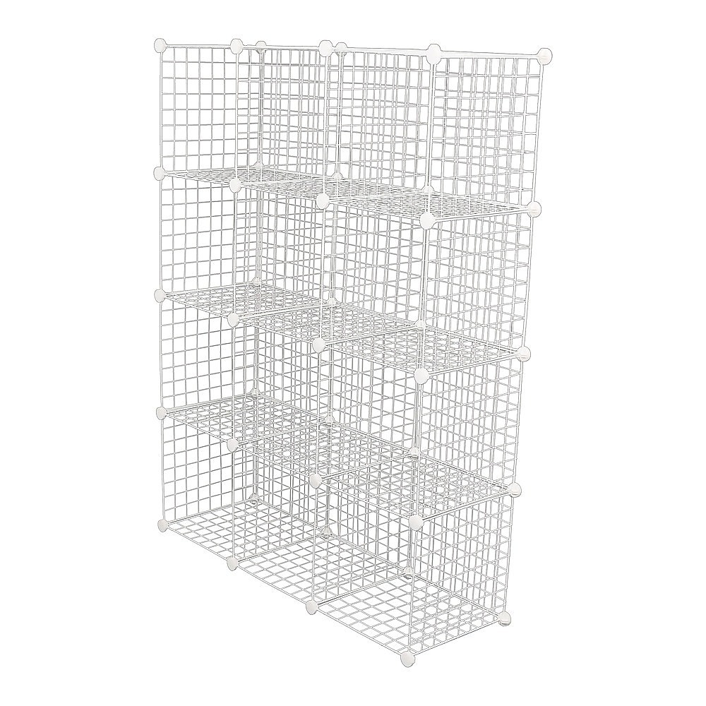 V63-827871-202505211052-00 12 Cube Wire Grid Organiser Bookcase Storage Cabinet Wardrobe Closet White - Image 1