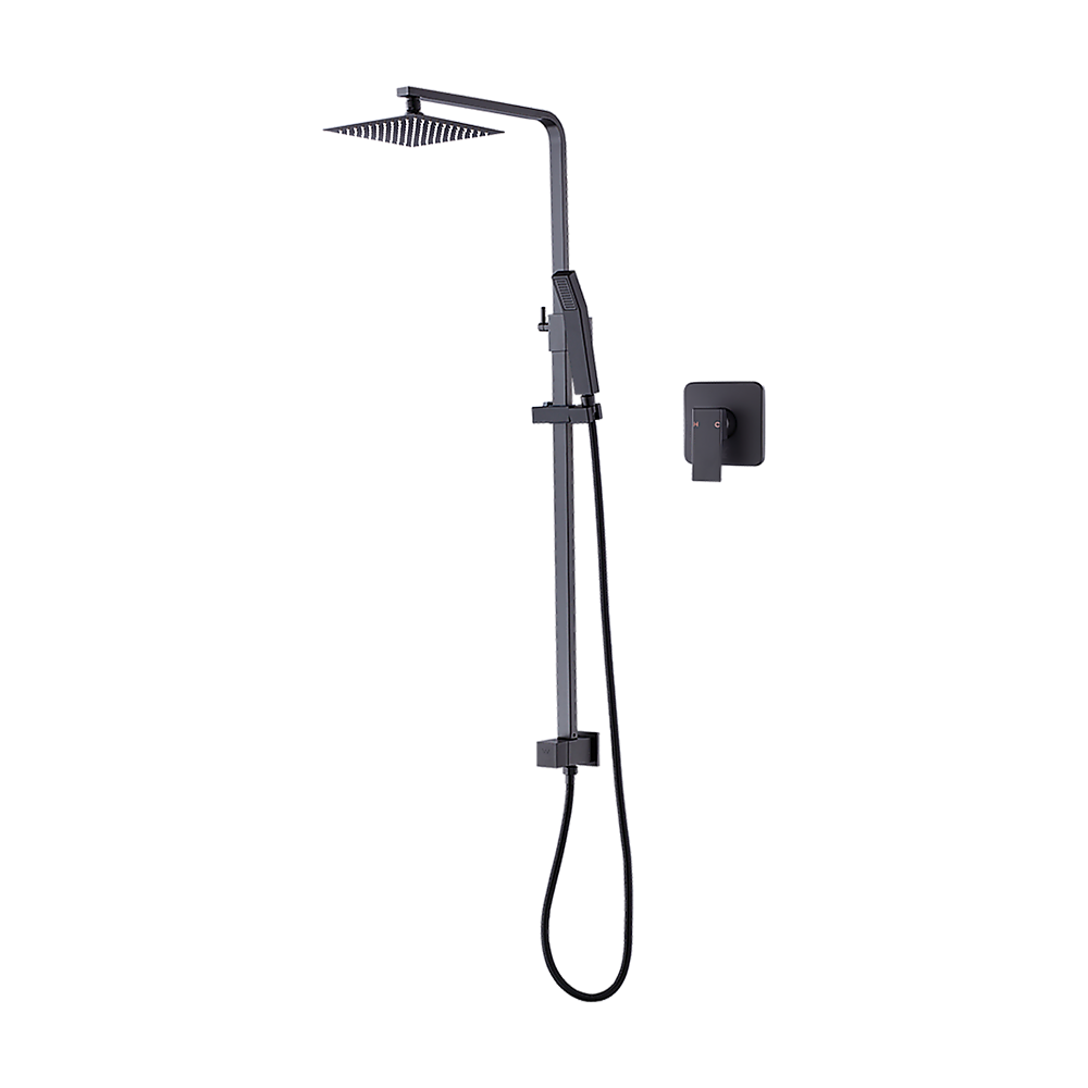 V63-827961-26258-01 WELS 8" Rain Shower Head Set Square Dual Heads Faucet High Pressure With Mixer - Image 1