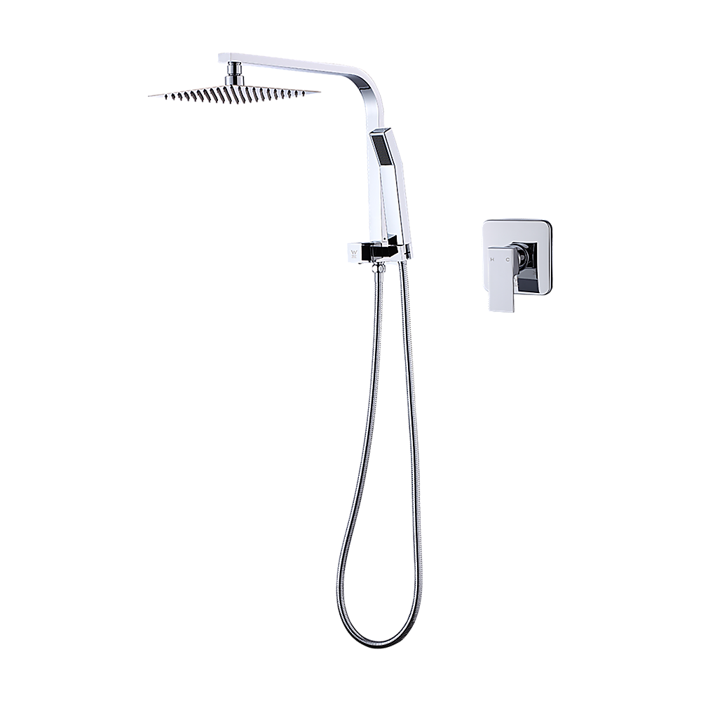 V63-828011-26262-10 WELS 8" Rain Shower Head Set Square Dual Heads Faucet High Pressure With Mixer - Image 1