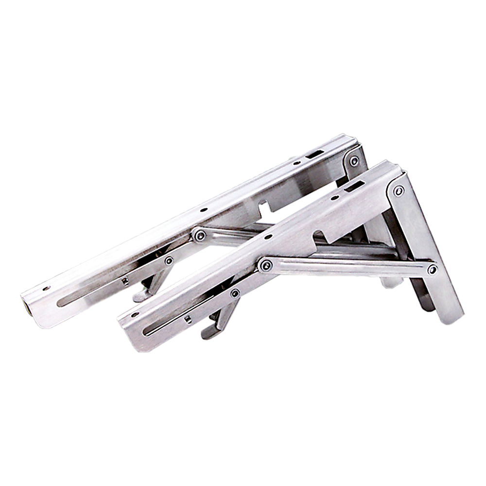 V63-836661-24876-00 2x 10" Stainless Steel Folding Table Bracket Shelf Bench 50kg Load Heavy Duty - Image 1