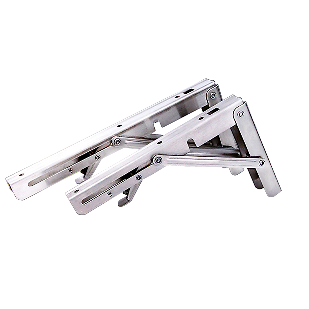 V63-836671-24871-00 2x 20" Stainless Steel Folding Table Bracket Shelf Bench 50kg Load Heavy Duty - Image 1