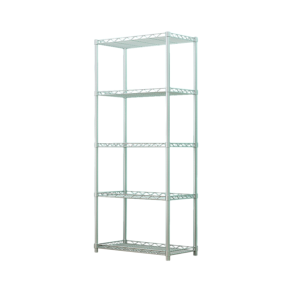 V63-837161-41739-00 5 Tier Silver Metal Storage Rack Shelving Wire Shelf - Image 1