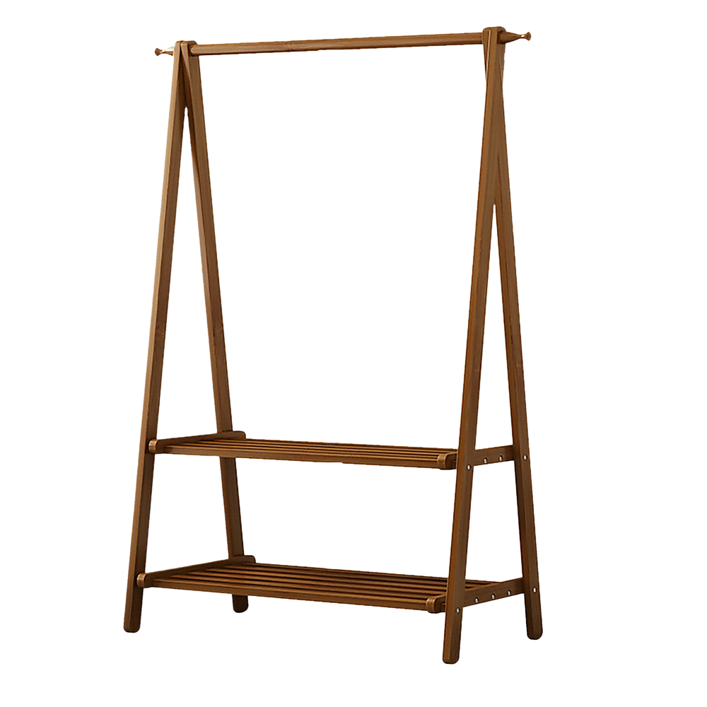 V63-838131-49513-00 Portable Clothes Rack Coat Garment Stand Bamboo Rail Hanger Airer Closet - Image 1