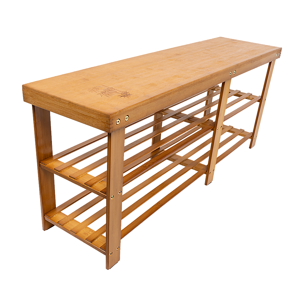 V63-843071-94335-00 Bamboo Shoe Rack Wooden Bench Storage Organiser Cabinet Holder Stool - Image 1