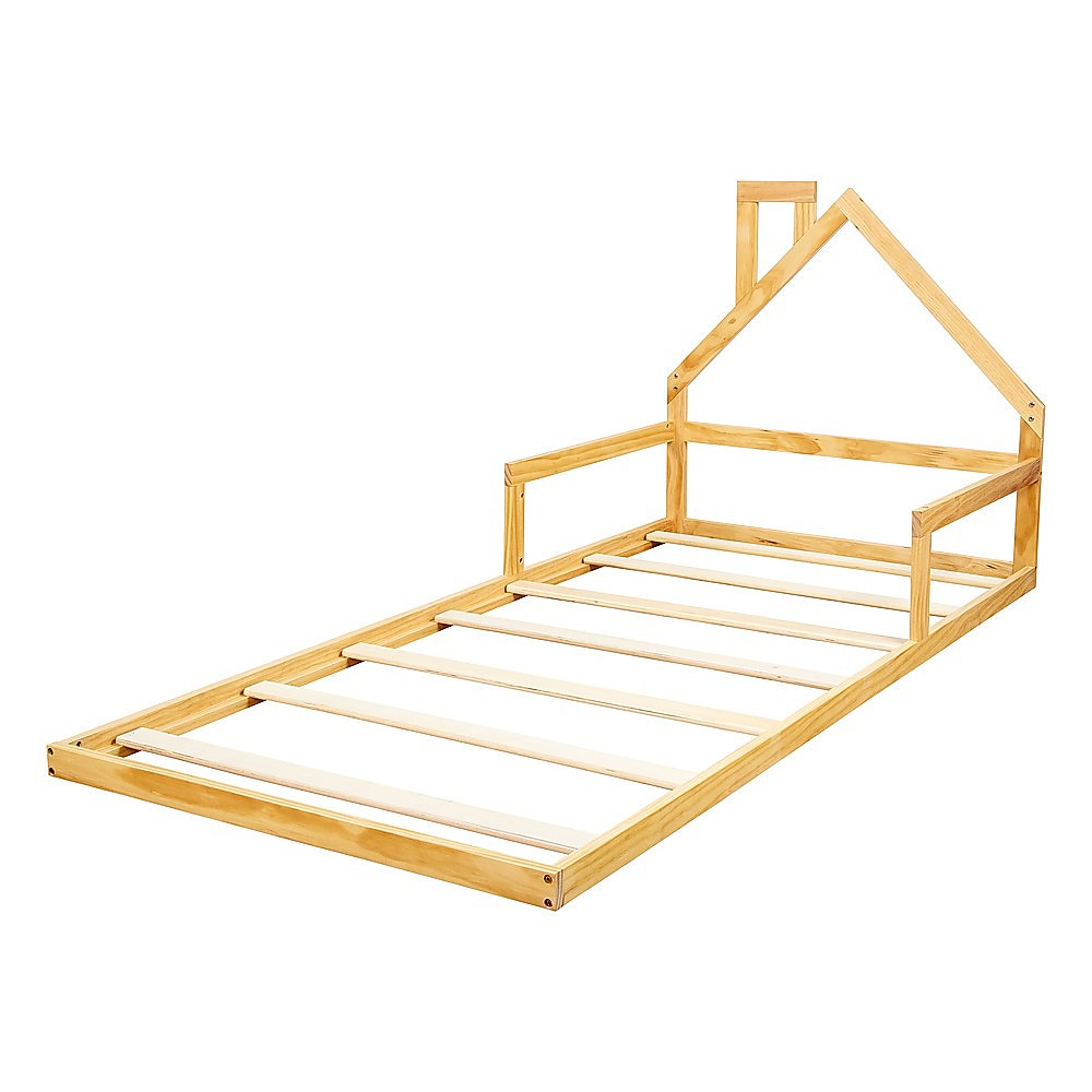 V63-843091-95440-00 Pine Wood Floor Bed House Frame for Kids and Toddlers - Image 1