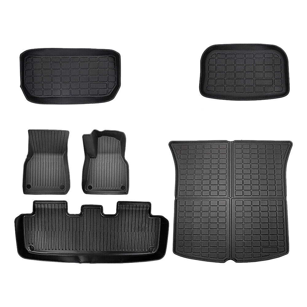 V63-847811-167345-00 6 piece Tesla Model Y Floor Mats for Front and Rear Trunk Front Passenger and Driver Side - Image 1