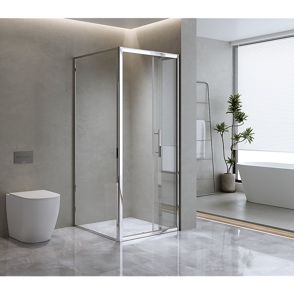 V63-848731-202505281220-00 40mm Adjustable Contemporary Corner Sliding Chrome Shower Screen 86x92cm - Image 1