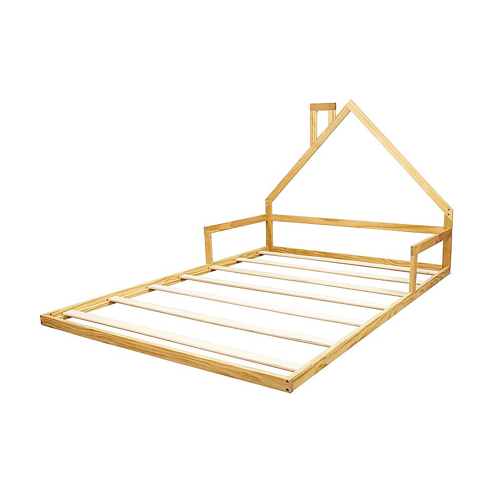 V63-849591-167402-00 Pine Wood Floor Bed House Frame for Kids and Toddlers - Image 1