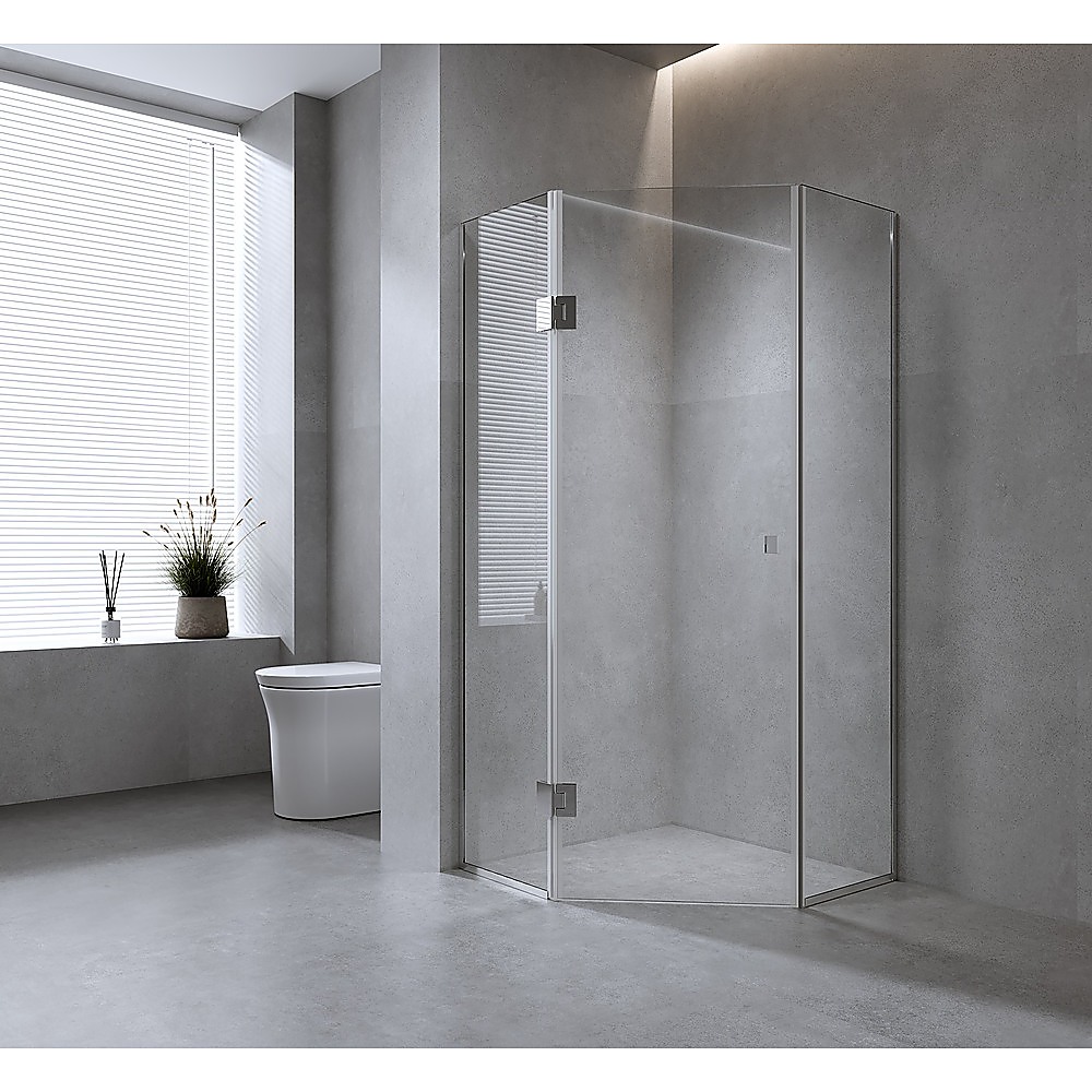 V63-911311-199588-00 90cm Frameless Diamond Shower Screen with Channels and SS Hinges - Black - Image 1