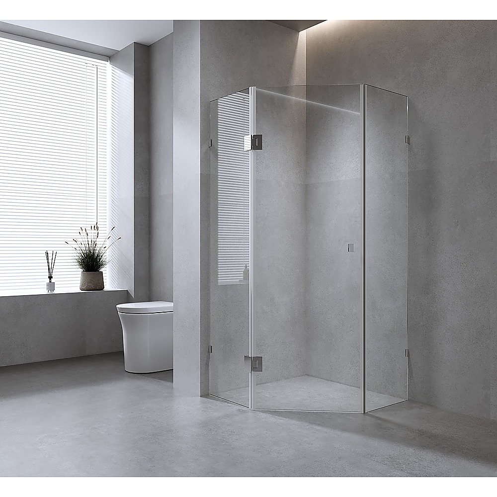 V63-912011-202507041436-00 90cm Frameless Diamond Shower Screen with Nickel Brackets and Brass Hinges, Square Double Pull Handle - Image 1